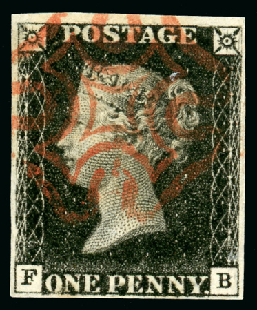 Stamp of Great Britain » 1840 1d Black and 1d Red plates 1a to 11 Plate 9 FB with fine to large margins, red MC, with