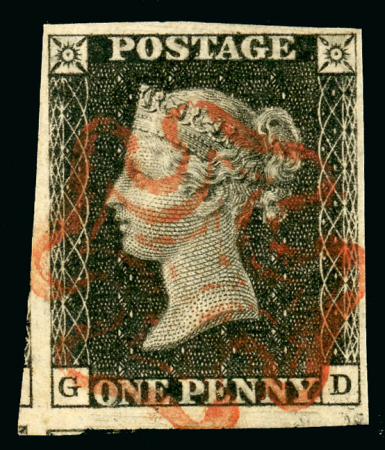 Stamp of Great Britain » 1840 1d Black and 1d Red plates 1a to 11 Plate 7 GD with good to huge margins showing portions