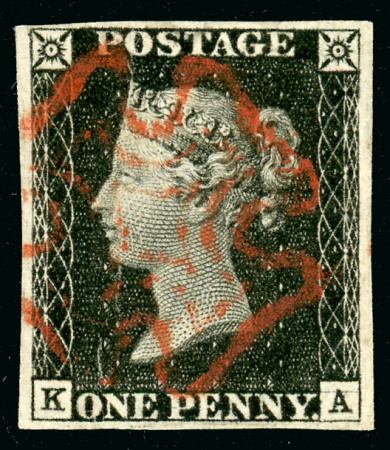 Stamp of Great Britain » 1840 1d Black and 1d Red plates 1a to 11 1840 1d black pl.1b KA with good to large margins, showing INVERTED WATERMARK variety