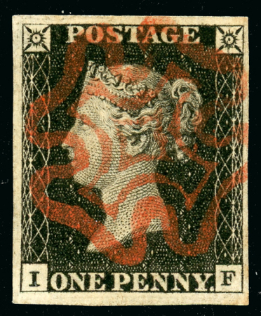 Stamp of Great Britain » 1840 1d Black and 1d Red plates 1a to 11 1840 1d black pl.1b IF with good to very large even margins, showing INVERTED WATERMARK variety