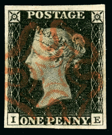 Stamp of Great Britain » 1840 1d Black and 1d Red plates 1a to 11 1840 1d pl.1b IE MATCHED pair, 1d black with almost complete central MC, and 1d red with superb clear black MC