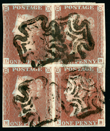Stamp of Great Britain » 1840 1d Black and 1d Red plates 1a to 11 1840 1d pl.11 DA-EB red printing from the "black plate" block of four