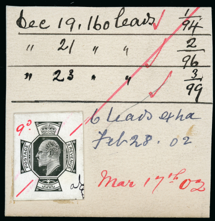 Stamp of Great Britain » King Edward VII 1902 9d. stamp size die proof of the head plate, in