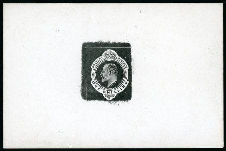 Stamp of Great Britain » King Edward VII 1902 1/- die proof in black on glazed card (62 x 92mm.),