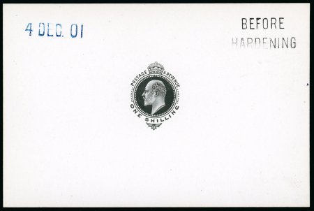 Stamp of Great Britain » King Edward VII 1901 1/-. die proof in black on glazed card (62 x 92mm.),