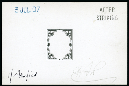 Stamp of Great Britain » King Edward VII 1901 1/-. die proof in black on glazed card (62 x 92mm.),