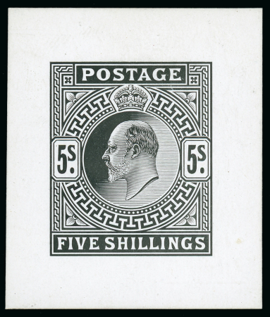 Stamp of Great Britain » King Edward VII 1902 5/- cut down die proof in black on glazed card