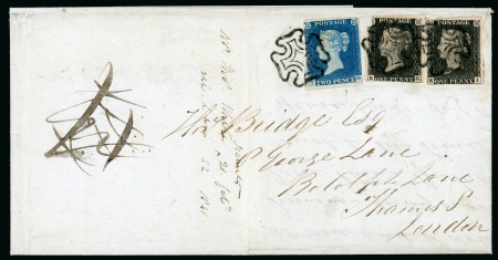Stamp of Great Britain » 1840 1d Black and 1d Red plates 1a to 11 1840 1d black pl.8 EG and EI in combination with 1840 2d blue pl.2 TG, tied on 1841 cover
