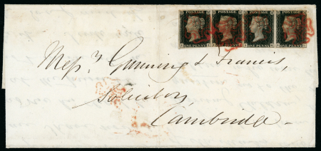 Stamp of Great Britain » 1840 1d Black and 1d Red plates 1a to 11 1840 1d black pl.7 II-IL, horizontal STRIP OF FOUR on 1840 (Aug 8) entire