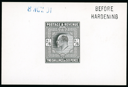 Stamp of Great Britain » King Edward VII 1901 1/-. die proof in black on glazed card (62 x 92mm.),