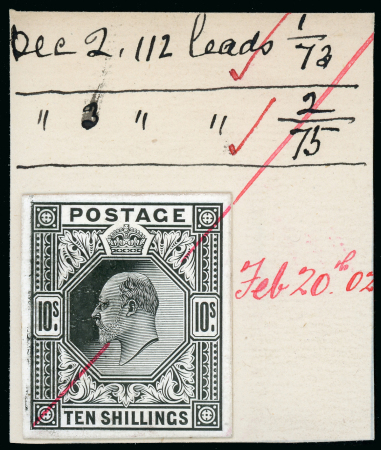 Stamp of Great Britain » King Edward VII 1902 10/- stamp size die proof, in black on glazed