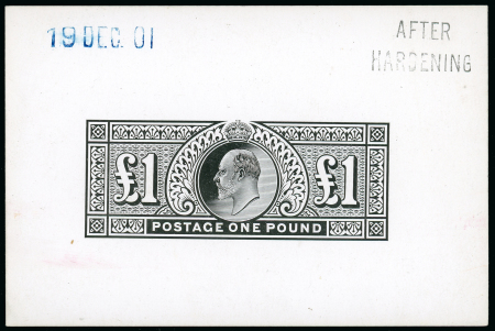 Stamp of Great Britain » King Edward VII 1901 £1 die proof in black on glazed card (62 x 92mm.),