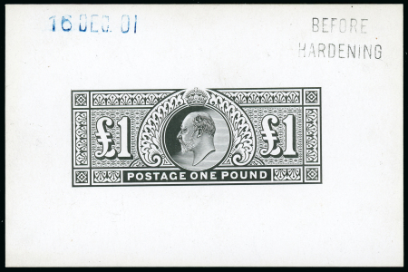 Stamp of Great Britain » King Edward VII 1901 £1 die proof in black on glazed card (62 x 92mm.),