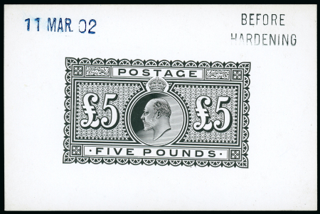 Stamp of Great Britain » King Edward VII 1901 £5 die proof in black on glazed card (62 x 92mm.),