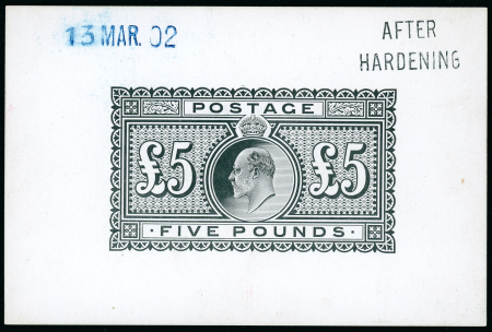 Stamp of Great Britain » King Edward VII 1901 £5 die proof in black on glazed card (62 x 92mm.),