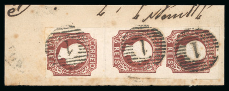 Stamp of Large Lots and Collections Portugal: 1853-1882, two stockbooks of numeral cancellations of Lisbon and Coimbra on mostly Queen Maria II and King Pedro V imperf. issues