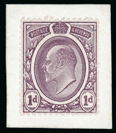 Stamp of Great Britain » King Edward VII Type 1, 1d. plate proof in purple, perf. 14, on card,