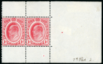 Stamp of Great Britain » King Edward VII Type 1, 1d. marginal pair of plate proofs in green,