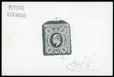 Stamp of Great Britain » King Edward VII 1909 4d. uncleared die proof in black on glazed card