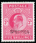 Stamp of Great Britain » King Edward VII » 1902-10 De La Rue Issues 1902 2s6d, 5s and 10s, each overprinted "SPECIMEN" (type 16)