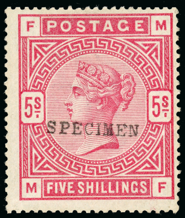 Stamp of Great Britain » 1855-1900 Surface Printed » 1883-84 & 1888 High Values 1883-84 2s6d lilac and 5s crimson each overprinted "SPECIMEN" (type 9)