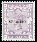 Stamp of Great Britain » 1855-1900 Surface Printed » 1883-84 & 1888 High Values 1883-84 2s6d lilac and 5s crimson each overprinted "SPECIMEN" (type 9)