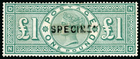 Stamp of Great Britain » 1855-1900 Surface Printed » 1887-1900 Jubilee Issue & 1891 £1 Green 1887-92 £1 green, ND, overprinted "SPECIMEN" (type