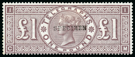 Stamp of Great Britain » Telegraphs 1877 £1 brown-lilac, CM, overprinted "SPECIMEN" (type