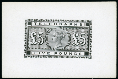 Stamp of Great Britain » Telegraphs 1877 £5 die proof in black on glazed card (90 x 60mm.;
