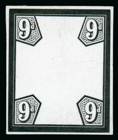 Stamp of Great Britain » 1855-1900 Surface Printed » 1887-1900 Jubilee Issue & 1891 £1 Green 1887-92 9d. stamp size die proof of the frame plate