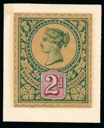 Stamp of Great Britain » 1855-1900 Surface Printed » 1887-1900 Jubilee Issue & 1891 £1 Green 1885 2d. "tablet" essay (RL 51) a beautifully executed