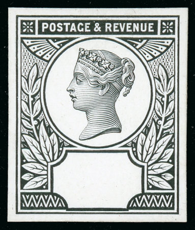 Stamp of Great Britain » 1855-1900 Surface Printed » 1887-1900 Jubilee Issue & 1891 £1 Green 1887-92 2d. stamp size die proof of the head and frame