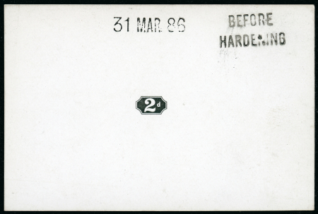 Stamp of Great Britain » 1855-1900 Surface Printed » 1887-1900 Jubilee Issue & 1891 £1 Green 1886 2d.  die proof of the duty plate (solid background)