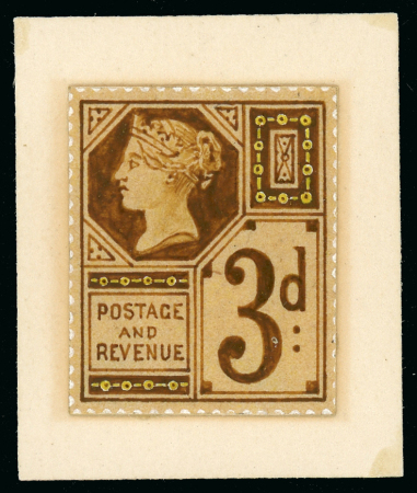 Stamp of Great Britain » 1855-1900 Surface Printed » 1887-1900 Jubilee Issue & 1891 £1 Green 1885 3d. essay submitted by G. R. Smith (RL 17), a