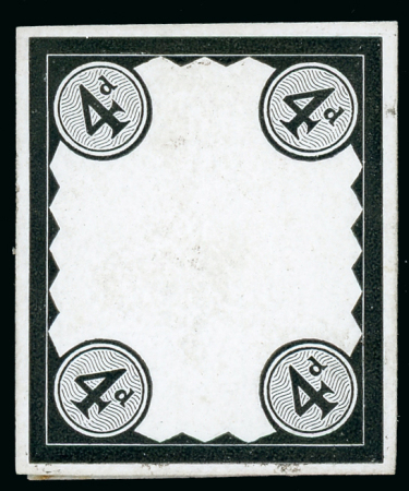 Stamp of Great Britain » 1855-1900 Surface Printed » 1887-1900 Jubilee Issue & 1891 £1 Green 1887-92 4d. stamp size die proof of the duty plate