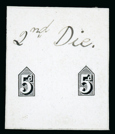 Stamp of Great Britain » 1855-1900 Surface Printed » 1887-1900 Jubilee Issue & 1891 £1 Green 1887-92 5d. stamp size die proof of the duty plate