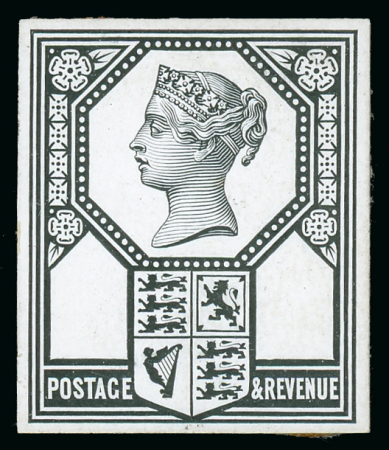Stamp of Great Britain » 1855-1900 Surface Printed » 1887-1900 Jubilee Issue & 1891 £1 Green 1887-92 5d. stamp size die proof of the head and frame