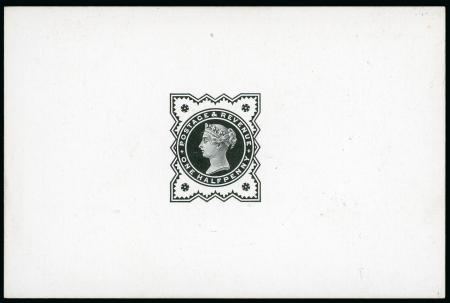 Stamp of Great Britain » 1855-1900 Surface Printed » 1887-1900 Jubilee Issue & 1891 £1 Green 1887 1/2d. die proof of issued design in black on glazed