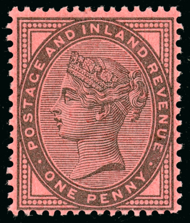 Stamp of Great Britain » 1855-1900 Surface Printed » 1880-81 Provisional Issue and 1881 1d Lilac 1881 1d. perforated colour trial in greenish-slate on pink