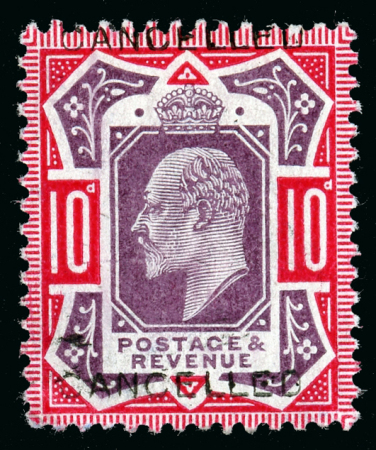 Stamp of Great Britain » King Edward VII » 1902-10 De La Rue Issues 1906 10d. dull purple and carmine, overprinted "CANCELLED"