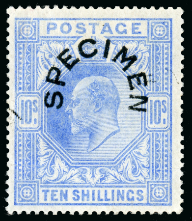 Stamp of Great Britain » King Edward VII » 1902-10 De La Rue Issues 1902 10/- ultramarine, overprinted "SPECIMEN" (horse