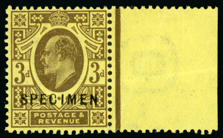 Stamp of Great Britain » King Edward VII » 1911 Harrison & Sons Issues 1911 3d purple on lemon marginal example from the right of the sheet, overprinted "SPECIMEN" (type 15)