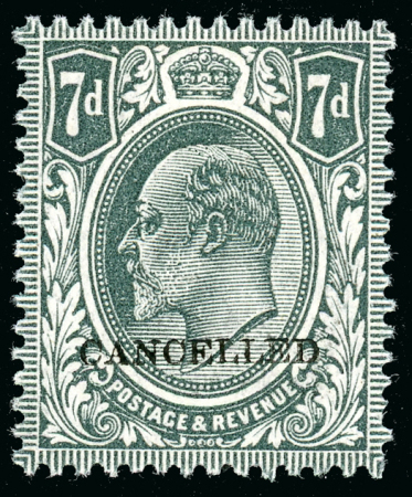 Stamp of Great Britain » King Edward VII » 1911-13 Somerset House Issues 1911-13 7d slate-grey overprinted "CANCELLED" (type 25)