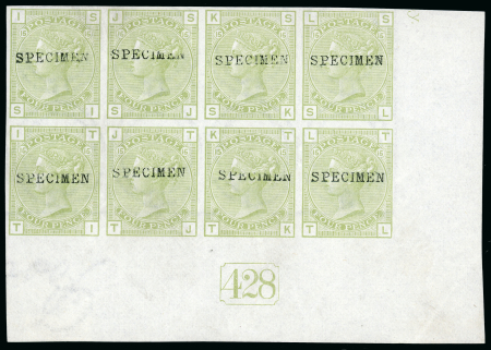 Stamp of Great Britain » 1855-1900 Surface Printed » 1873-80 Large Coloured Corner Letters 1877 4d. sage-green, Pl. 15, SI-TL imperforate marginal