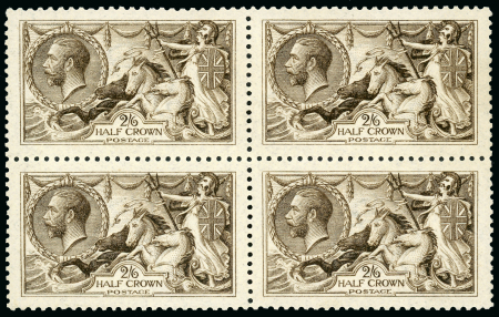 Stamp of Great Britain » King George V » 1913-19 Seahorse Issues 1915 De La Rue 2s6d blackish brown block of four mint n.h.