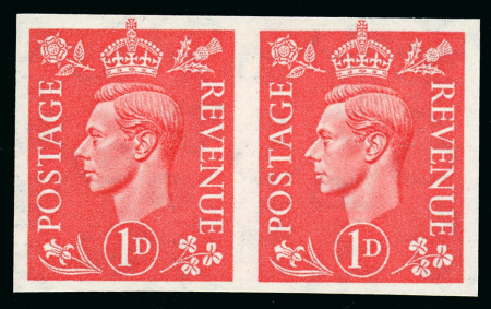 Stamp of Great Britain » King George VI 1941-42 1d pale scarlet (pale colours), superb mint n.h. imperforate imprimatur horizontal pair