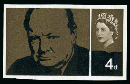 Stamp of Great Britain » Queen Elizabeth II 1963 Churchill 4d and 1s3d imperforate imprimaturs, mint n.h., reverse showing "NPM IMPRIMATUR" handstamps
