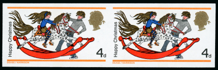 Stamp of Great Britain » Queen Elizabeth II 1968 4d Christmas imperforate horizontal pair of imprimaturs, mint n.h., showing variety "Retouched dapples"