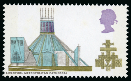 Stamp of Great Britain » Queen Elizabeth II 1969 1s6d British Cathedrals, variety face value omitted, mint n.h.
