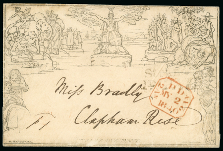 Stamp of Great Britain » 1840 Mulreadys & Caricatures 1840 (May 2) 1d Mulready letter sheet (A175) used locally four days prior to the official first day of use
